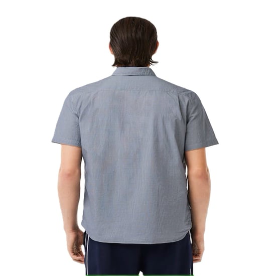 Men's Lacoste Regular Fit Short Sleeve Shirt in White/Navy Blue - Image 2