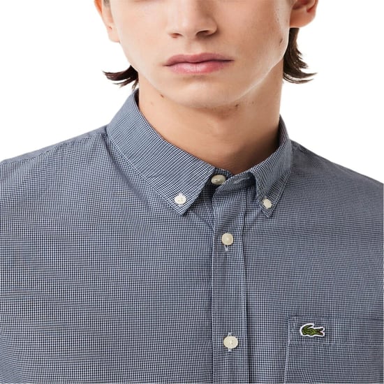 Men's Lacoste Regular Fit Short Sleeve Shirt in White/Navy Blue - Image 3