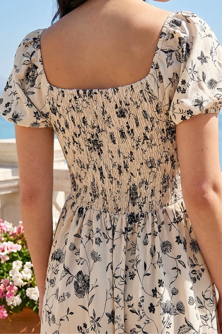 Floral Puff Sleeve Midi Dress - Image 4