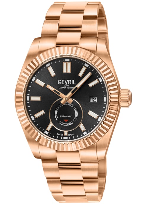 Gevril Men's Swiss Made Automatic ETA 2895 West Village Black Sunray Dial, 316L Stainless Steel IPRG Watch - Image 1