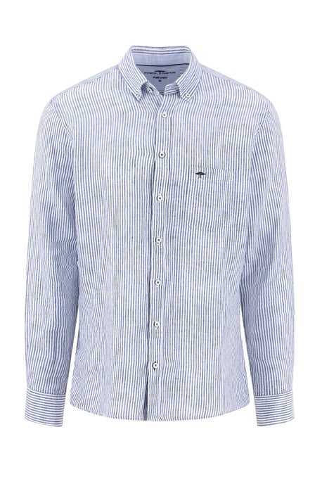 FYNCH-HATTON LONG SLEEVED LINEN SHIRT HARBOUR BLUE STRIPE - Image 1