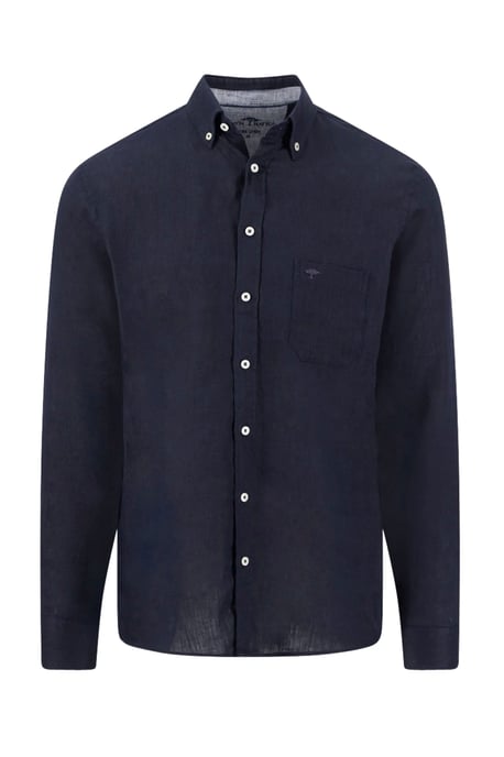 FYNCH-HATTON LONG SLEEVED LINEN SHIRT NAVY - Image 1