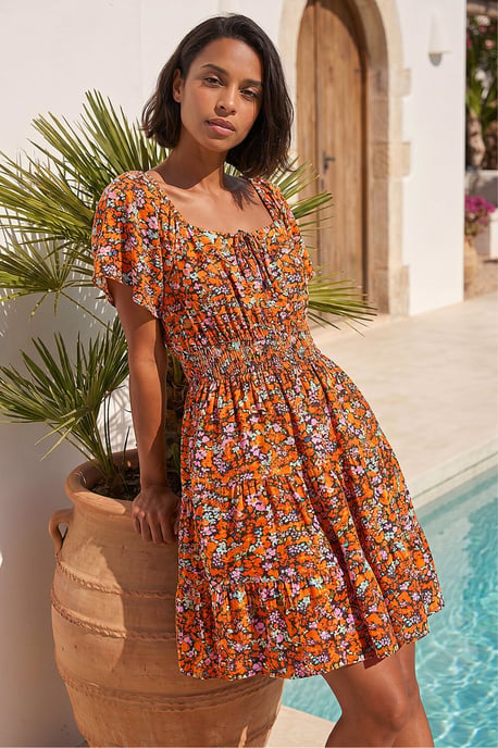 Floral Print Shirred Skort Dress - Image 1
