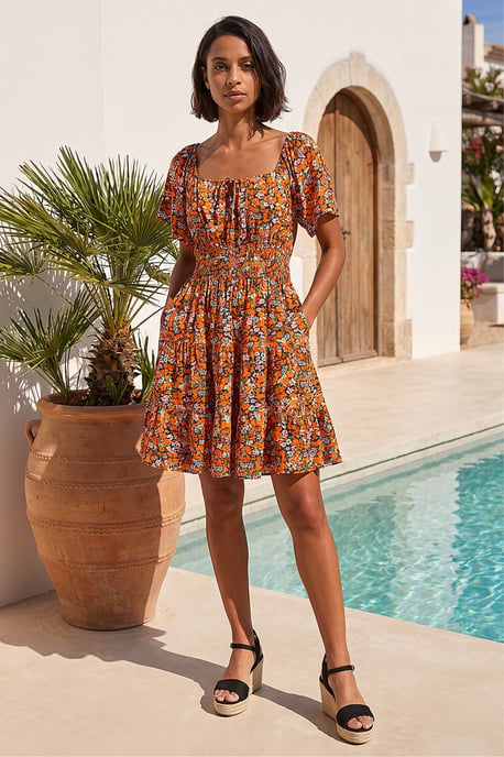 Floral Print Shirred Skort Dress - Image 2