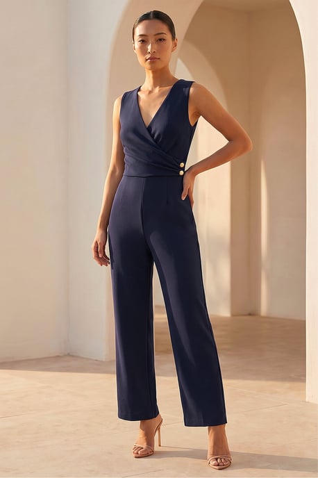 Petite V-Neck Full Length Jumpsuit - Image 2