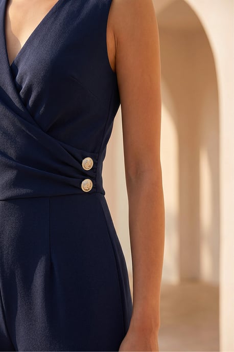 Petite V-Neck Full Length Jumpsuit - Image 4