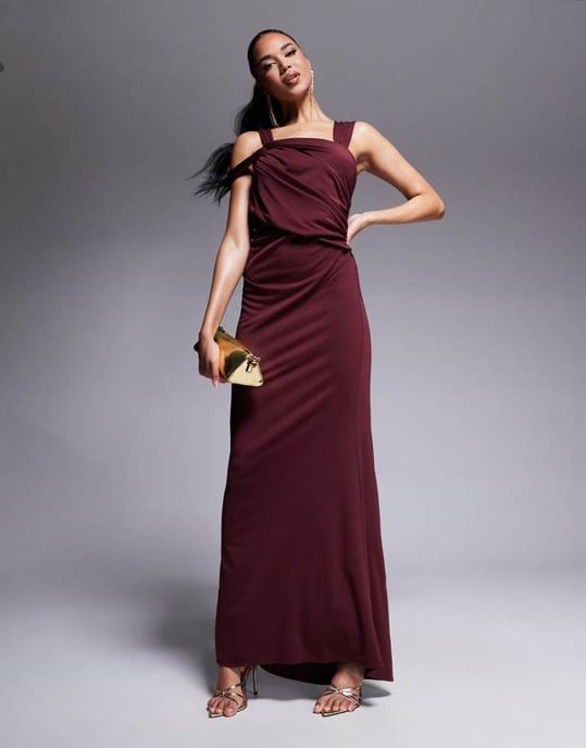 ASOS DESIGN double strap knot neck detail maxi dress in burgundy - Image 1