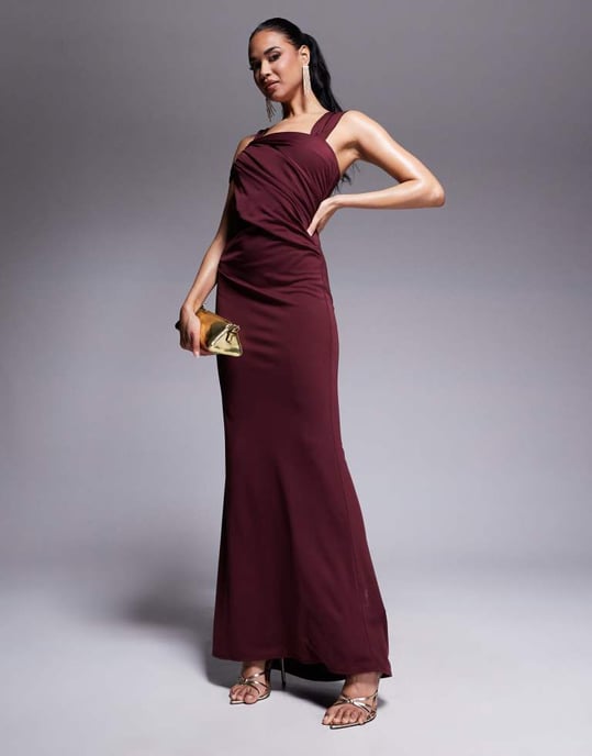 ASOS DESIGN double strap knot neck detail maxi dress in burgundy - Image 2