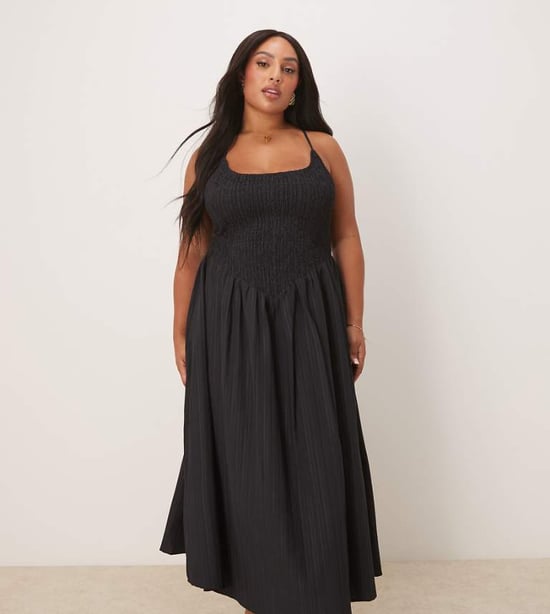 ASOS DESIGN Curve scoop neck crinkle maxi sundress with cross back in black - BLACK - Image 1