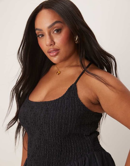 ASOS DESIGN Curve scoop neck crinkle maxi sundress with cross back in black - BLACK - Image 3