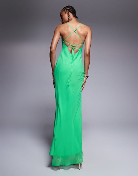 ASOS DESIGN Tall bias strappy cross back maxi dress in green - Image 2