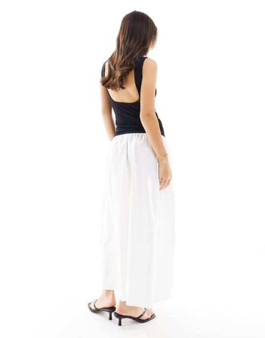 ASOS DESIGN contrast maxi dress with poplin skirt in black and ivory - Image 3