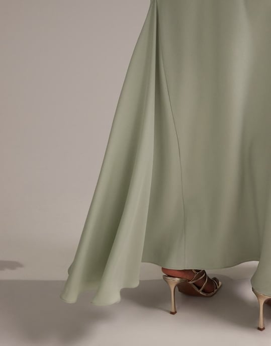 ASOS DESIGN Curve Bridesmaid satin square neck maxi dress in light green - Image 4