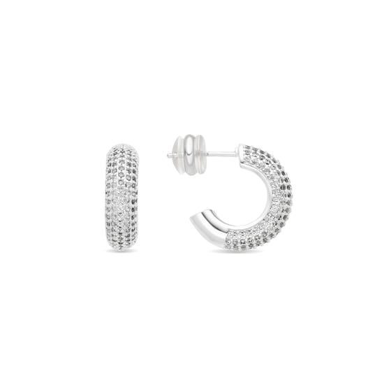 Luxenter Fáinní cluaise 17mm trastomhas le bailchríoch airgid agus zirconia chiúbach ghearrtha lonraich - Niras - Image 1