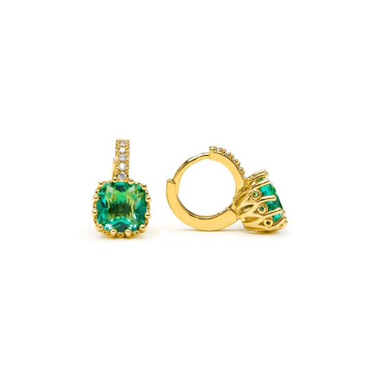 Luxenter Oorbellen met groene Paraiba hydrothermale kwarts, afgewerkt in 18k geelgoud - Rilhi - Image 1