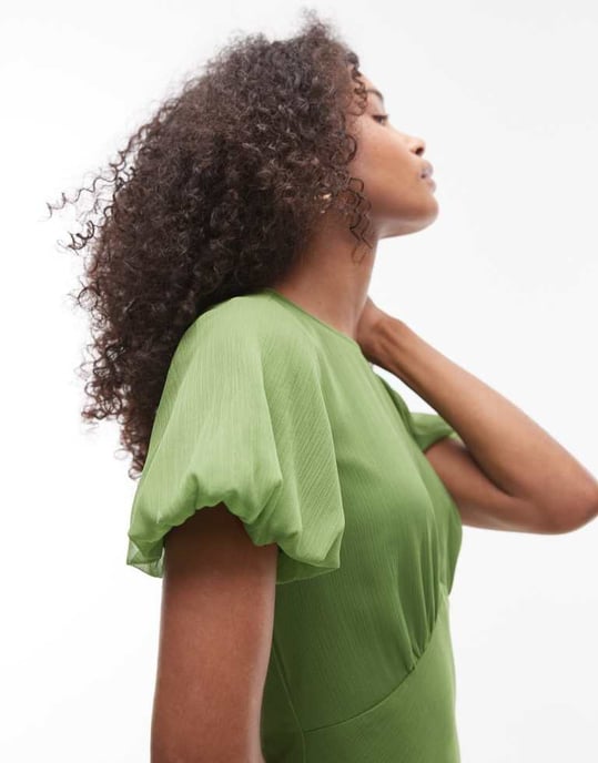 Topshop ruffle sleeve volume hem maxi dress in olive - Image 4