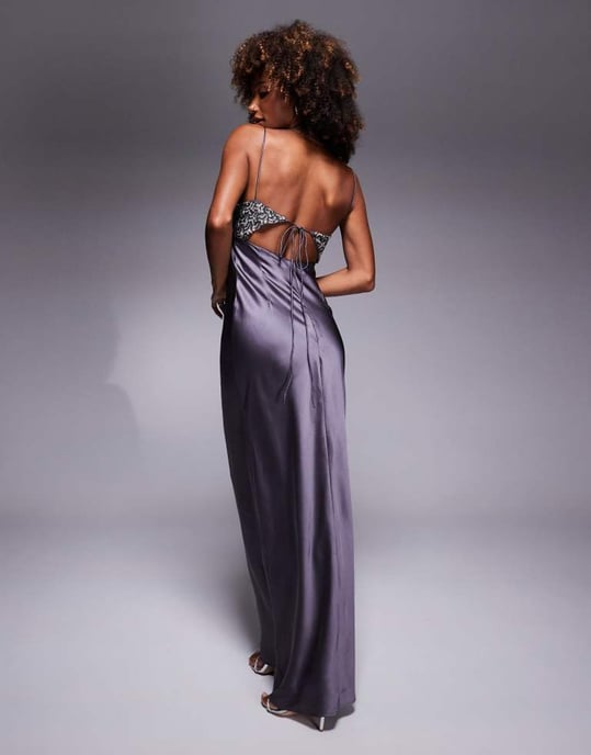 ASOS DESIGN embellished cup satin maxi dress in charcoal - Image 2