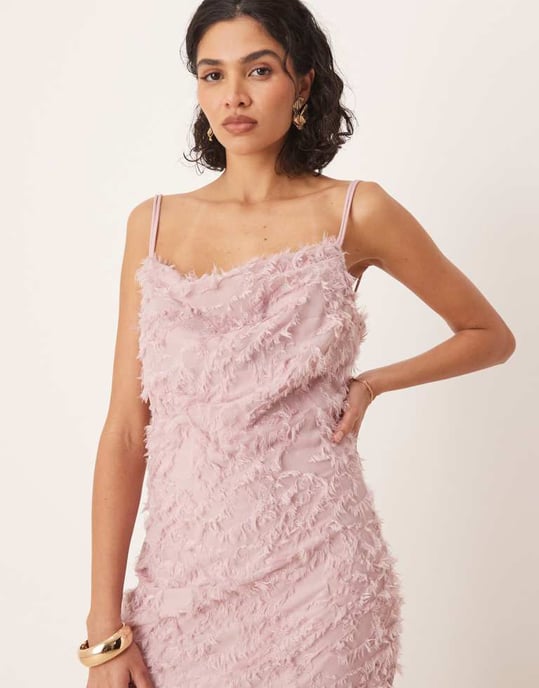 Vila cowl neck textured cami maxi dress in rose pink - Image 2