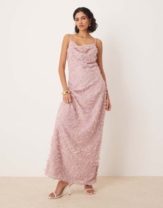 Vila cowl neck textured cami maxi dress in rose pink - Image 3