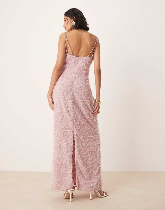 Vila cowl neck textured cami maxi dress in rose pink - Image 4