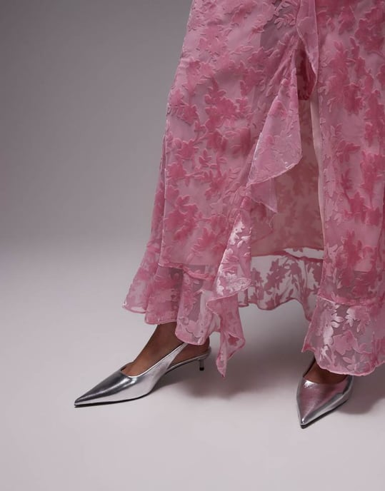 Topshop burn out twist shoulder maxi dress in pink - Image 2