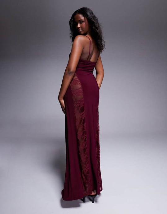 ASOS DESIGN cami lace insert maxi dress in burgundy - Image 2