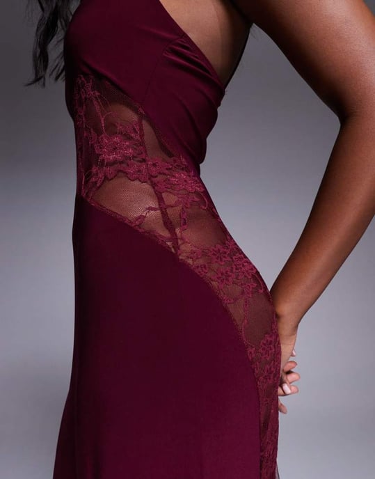 ASOS DESIGN cami lace insert maxi dress in burgundy - Image 3