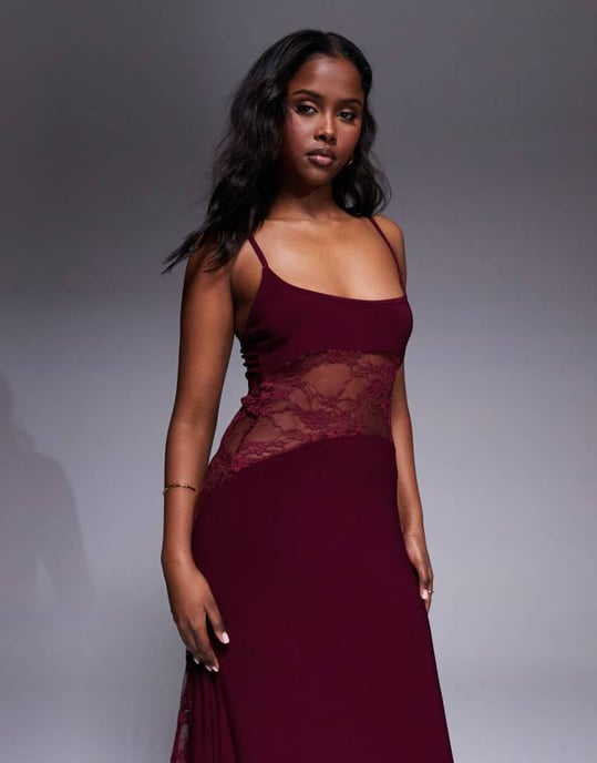 ASOS DESIGN cami lace insert maxi dress in burgundy - Image 4