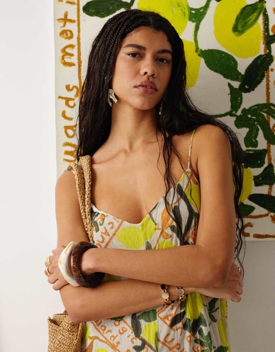 Topshop crinkle mesh Bradley.B lemon print maxi dress in multi - Image 3