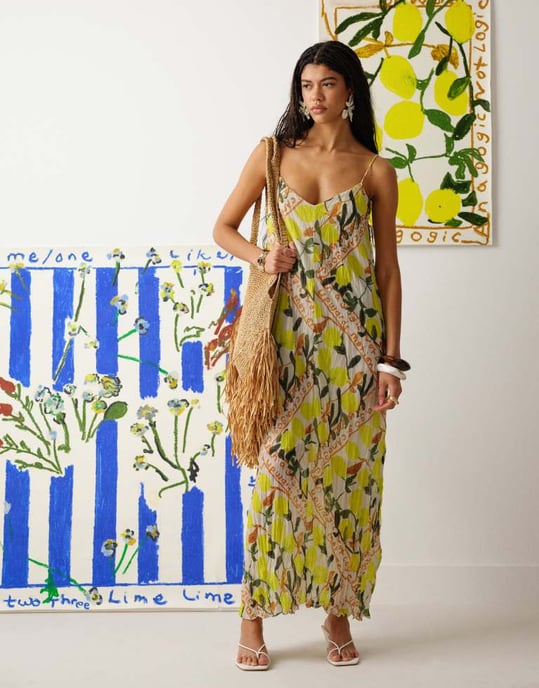 Topshop crinkle mesh Bradley.B lemon print maxi dress in multi - Image 4