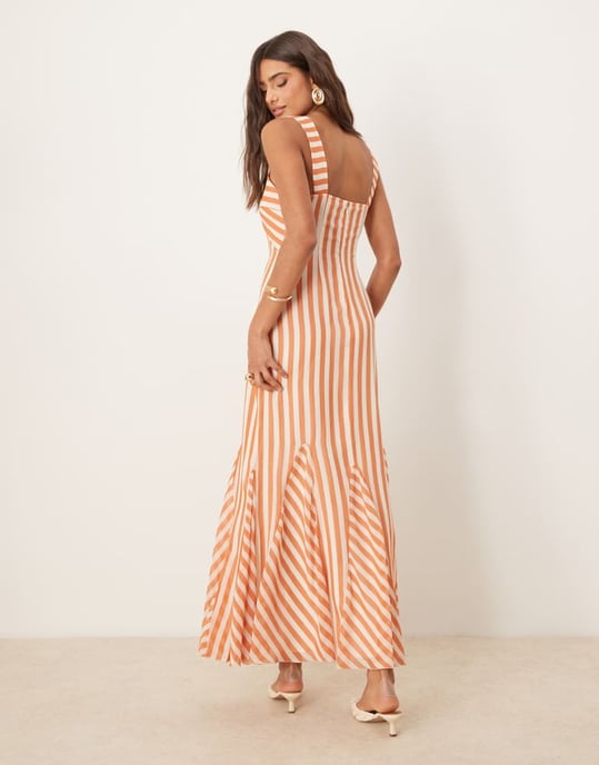 ASOS DESIGN spliced stripe cami maxi dress with godets in rust stripe - Image 3