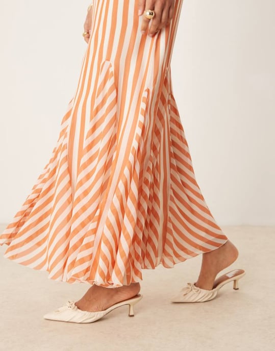 ASOS DESIGN spliced stripe cami maxi dress with godets in rust stripe - Image 4