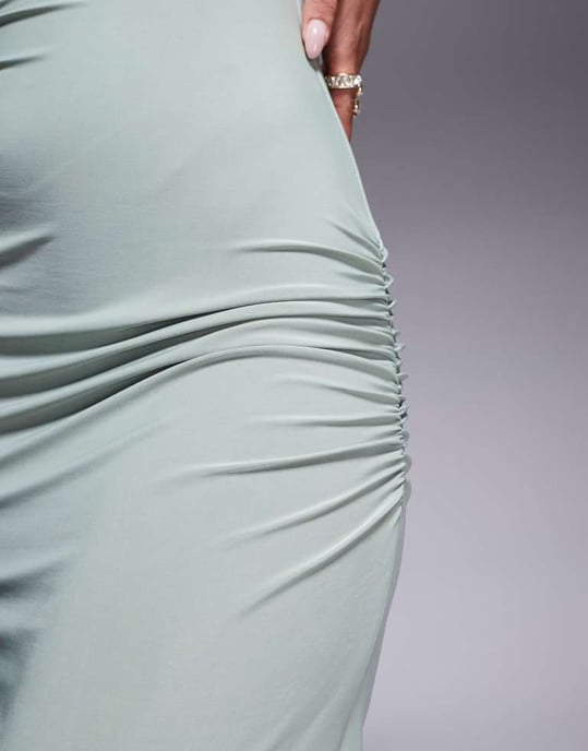 Missyempire double layered slinky fold over bardot bodycon maxi dress in sage green - Image 2