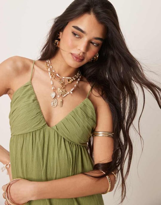 ASOS DESIGN crinkle cami maxi sundress in olive - KHAKI - Image 2