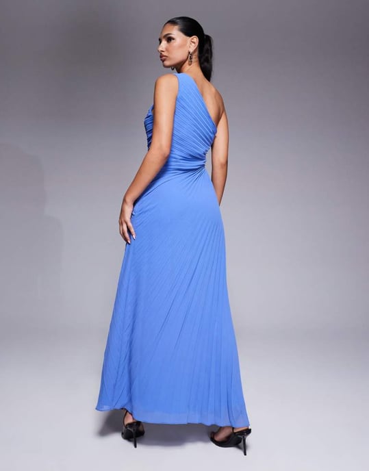 Forever New one shoulder pleated maxi dress in blue - Image 2