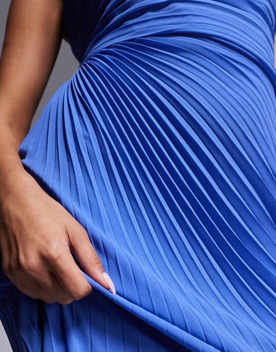 Forever New one shoulder pleated maxi dress in blue - Image 3