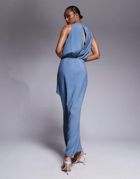 ASOS DESIGN Tall high neck wrap maxi dress in smoke blue - Image 3