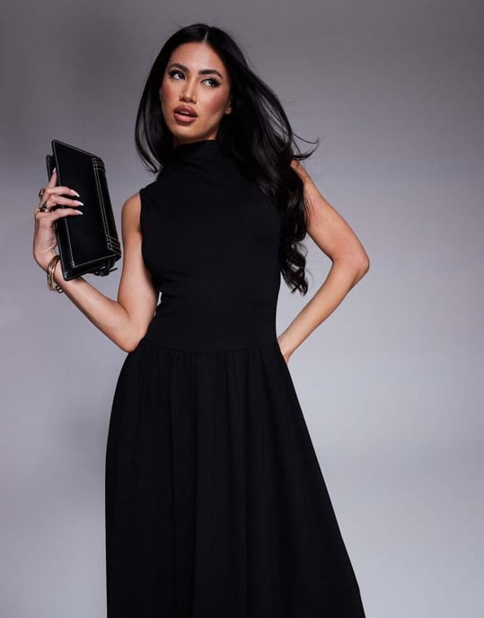 Kaiia exclusive sleeveless high neck gathered skirt maxi dress in black - Image 4