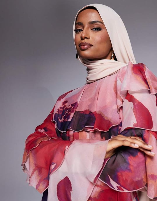ASOS DESIGN tiered ruffle overlay bias maxi dress in abstract print - Image 3