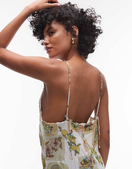 Topshop crinkle cowl neck post card floral print maxi dress - Image 2
