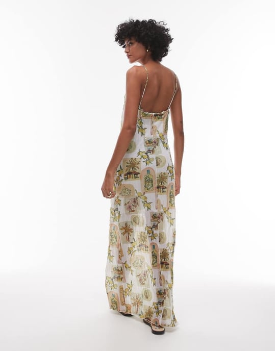 Topshop crinkle cowl neck post card floral print maxi dress - Image 4