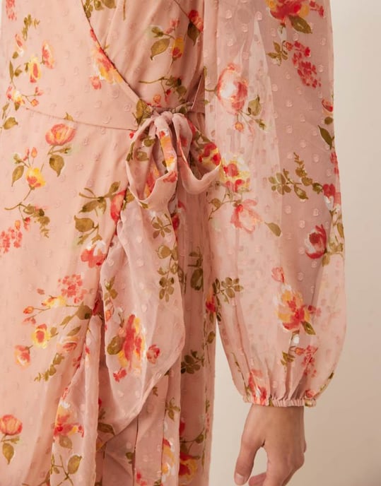 Vila dobby wrap maxi dress with frill detail in rose floral print - Image 3