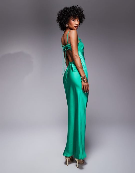 ASOS DESIGN lace bust cup satin maxi dress with cut out back in deep green - Image 4