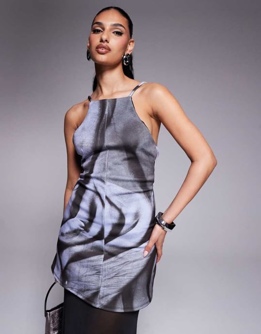 ASOS DESIGN high neck peplum maxi dress with printed bodice and sheer skirt in print - Image 4