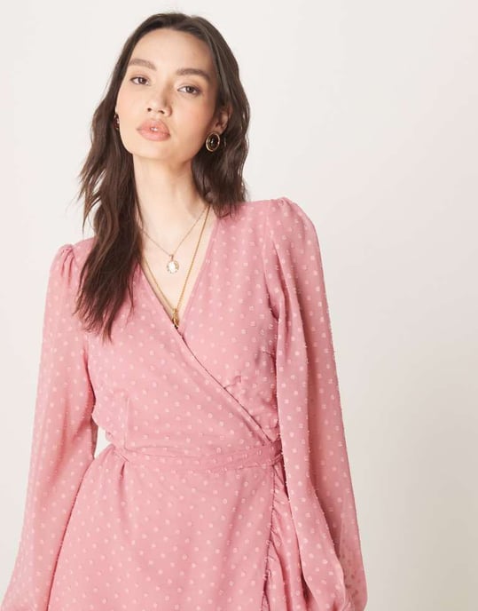 Vila dobby wrap maxi dress with frill detail in rose pink - Image 2