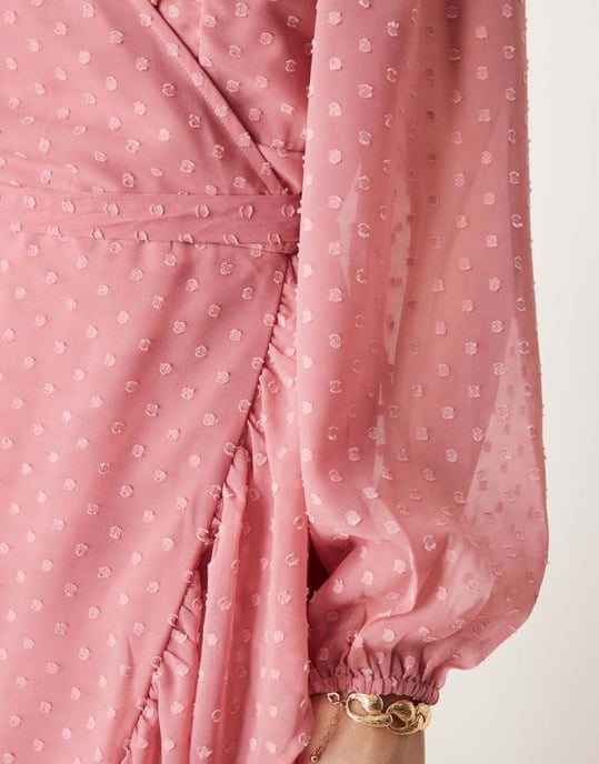 Vila dobby wrap maxi dress with frill detail in rose pink - Image 4