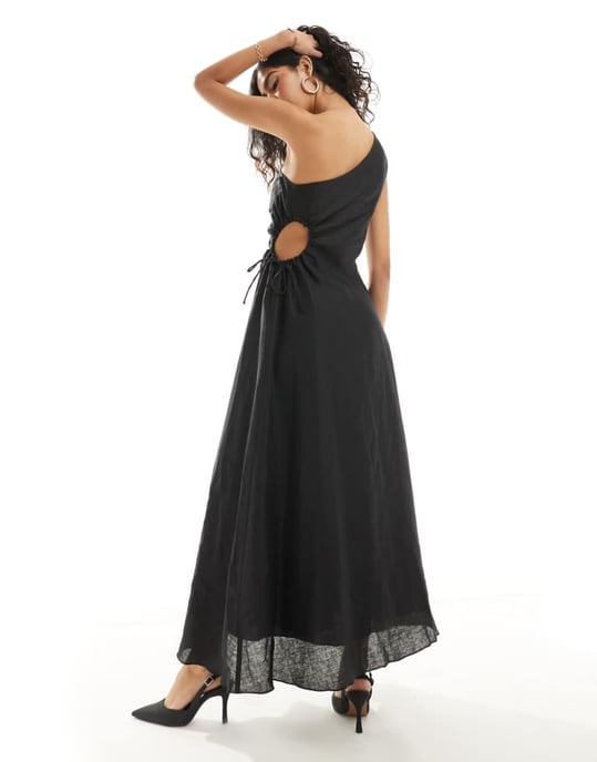 Forever New asymmetrical cut out waist maxi dress in black - Image 3