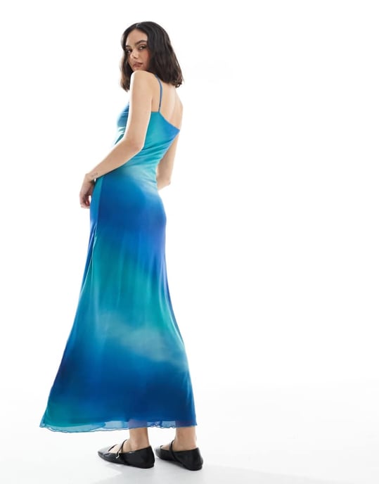 JJXX mesh maxi dress in blue ombre print - Image 3