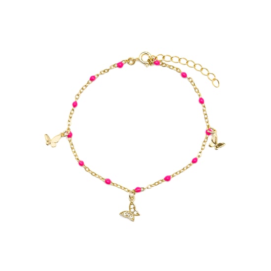 Luxenter 925 Sterling Silver and Pink Lacquer bracelet with 18k yellow gold finish - Zumre - Image 1