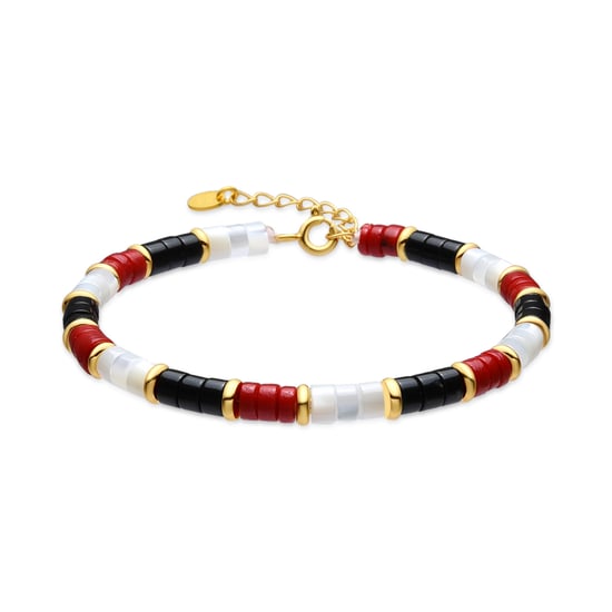 Luxenter Armband van 925 sterling zilver en koraal met 18-karaats geelgouden afwerking - Siraba - Image 1